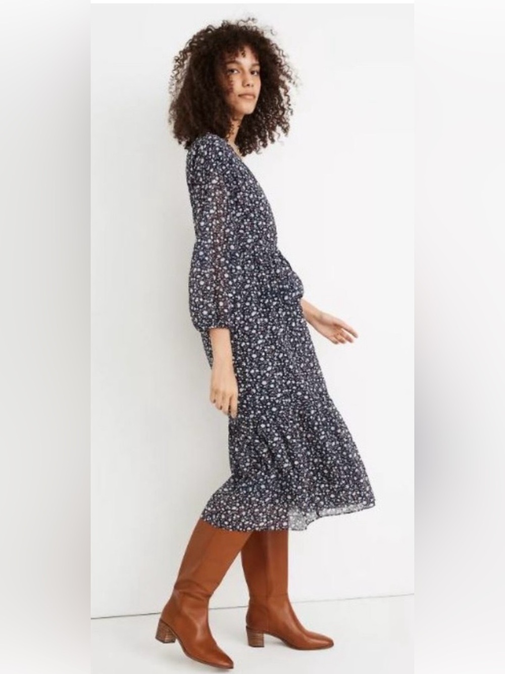 Madewell Harvest Vine Floral Faux Wrap Midi Dress Long Sleeve Medium